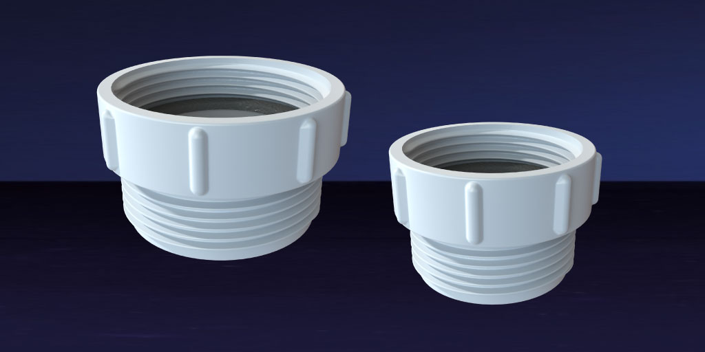 Introducing... UK to EU Adaptors for Traps An image of two UK to EU Waste Adaptors in two various sizes from Polypipe.